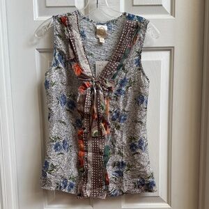 Source Unknown Multicolor Floral Blouse with Bow